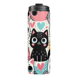 Bouteilles Isothermes Mignons visages de chat Kawaii et cœurs fantaisist