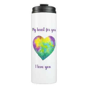 Bouteilles Isothermes Minimaliste Je t'aime coeur d'aquarelle arc-en-cie