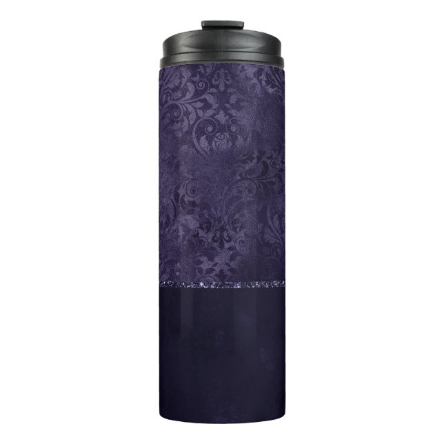 Bouteilles Isothermes Minuit Indigo Romance | Satiny Grunge Damask (Devant)