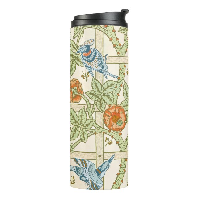 Bouteilles Isothermes Modèle sans couture de treillis à oiseaux et roses (Tourné sur la gauche)