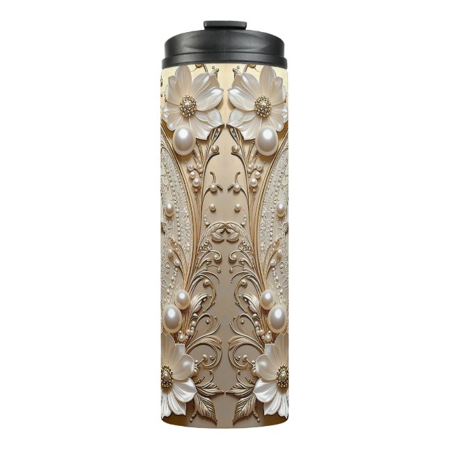 Bouteilles Isothermes Modern White Flowers Pearls Thermal Tumbler (Devant)