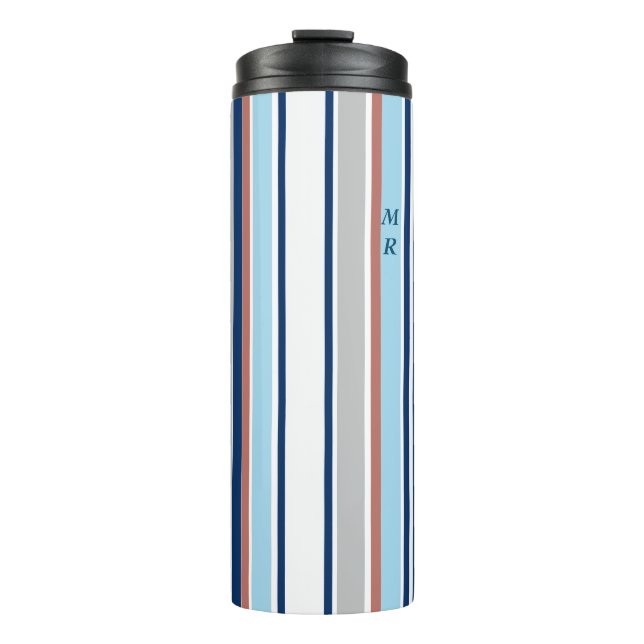 Bouteilles Isothermes Moderne Bleu Blanc Gris Rouge Gris Monogramme (Devant)