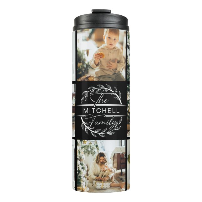 Bouteilles Isothermes Moderne Chic noir Monogramme & photo Collage (Devant)