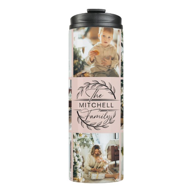 Bouteilles Isothermes Moderne Chic rose pâle Monogramme & Collage photo (Devant)