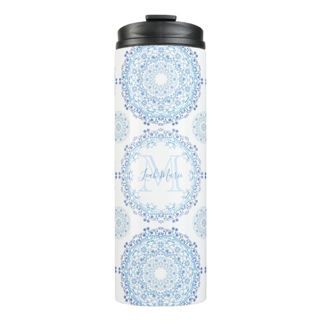 Bouteilles Isothermes Moderne Monogram Blue Floral Motif élégant (Devant)