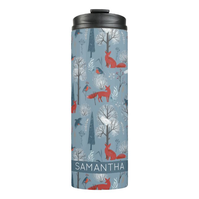 Bouteilles Isothermes Moderne Nordic Snowy Forest Foxes Birds Motif (Devant)