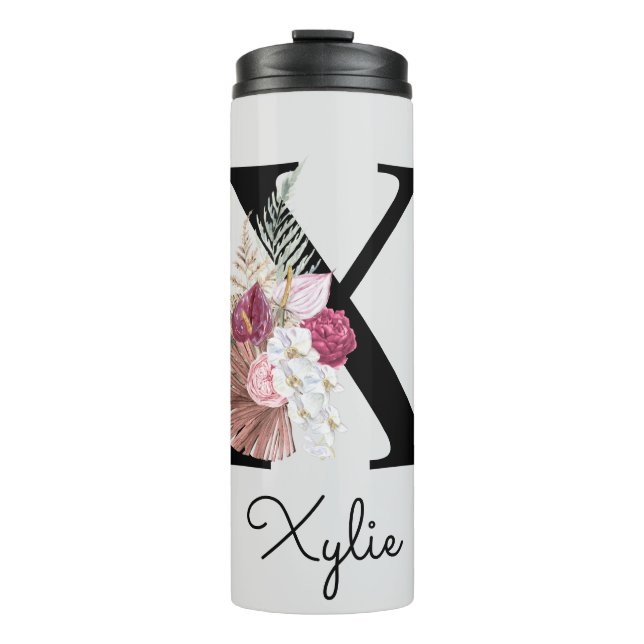 Bouteilles Isothermes Monogram Pink Boho Girly Floral Initial X (Devant)