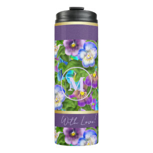 Bouteilles Isothermes Monogramme Anniversaire Pansy Violet Fleurs Aquare