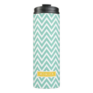Bouteilles Isothermes Monogramme Aqua et Chevron Jaune