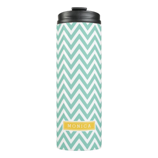 Bouteilles Isothermes Monogramme Aqua et Chevron Jaune (Devant)