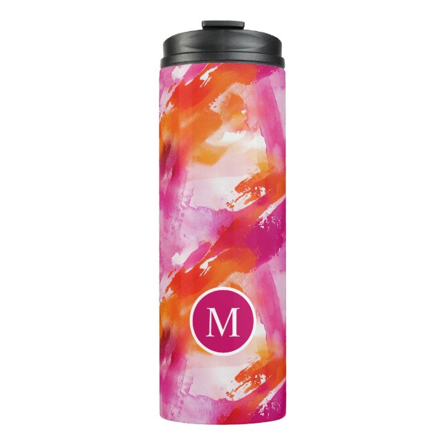 Bouteilles Isothermes Monogramme Aquarelle Rose Orange Abstrait (Devant)