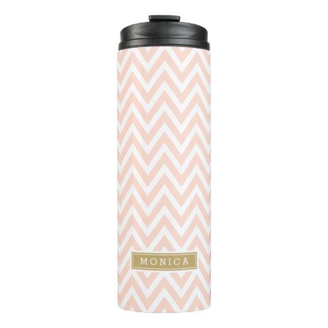 Bouteilles Isothermes Monogramme blanc rose et or Chevron (Devant)