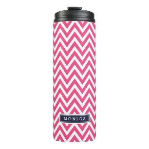 Bouteilles Isothermes Monogramme bleu marine et rose Chevron