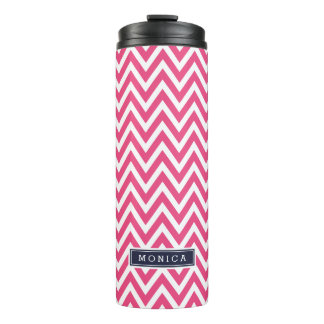 Bouteilles Isothermes Monogramme bleu marine et rose Chevron