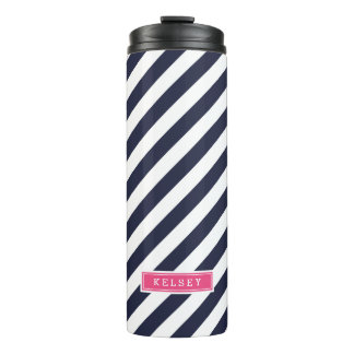 Bouteilles Isothermes Monogramme bleu marine et rose de bandes Preppy
