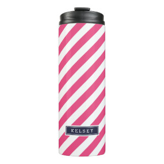 Bouteilles Isothermes Monogramme bleu marine et rose de bandes Preppy