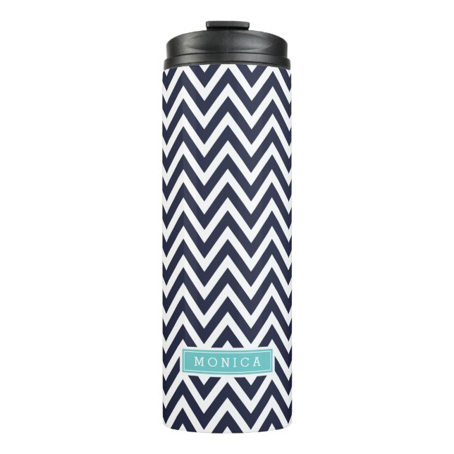 Bouteilles Isothermes Monogramme bleu marine et turquoise Chevron (Devant)