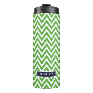 Bouteilles Isothermes Monogramme bleu marine et vert Chevron