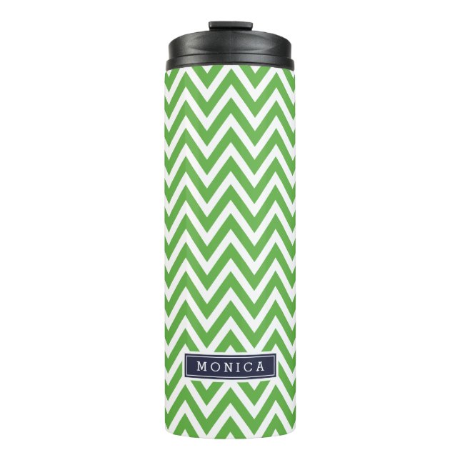 Bouteilles Isothermes Monogramme bleu marine et vert Chevron (Devant)