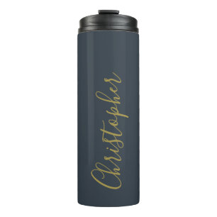 Bouteilles Isothermes Monogramme Bleu Nuit Or Nom Script Minimaliste Hom