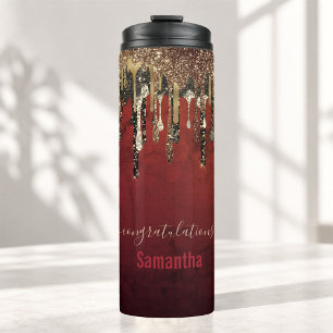Bouteilles Isothermes Monogramme chic avec gouttes de paillettes rouge n