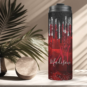 Bouteilles Isothermes Monogramme chic gouttes de paillettes noir rouge a