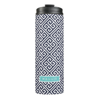 Bouteilles Isothermes Monogramme clé grecque bleu marine et turquoise