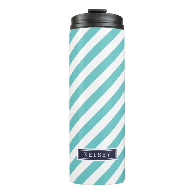 Bouteilles Isothermes Monogramme de bandes Preppy bleu marine et turquoi (Devant)