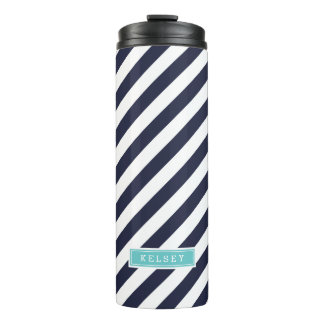 Bouteilles Isothermes Monogramme de bandes Preppy bleu marine et turquoi