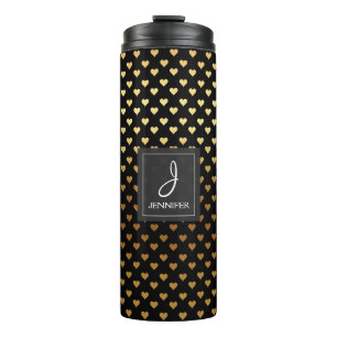 Bouteilles Isothermes Monogramme de Faux Gold Foil et Black Heart Motif