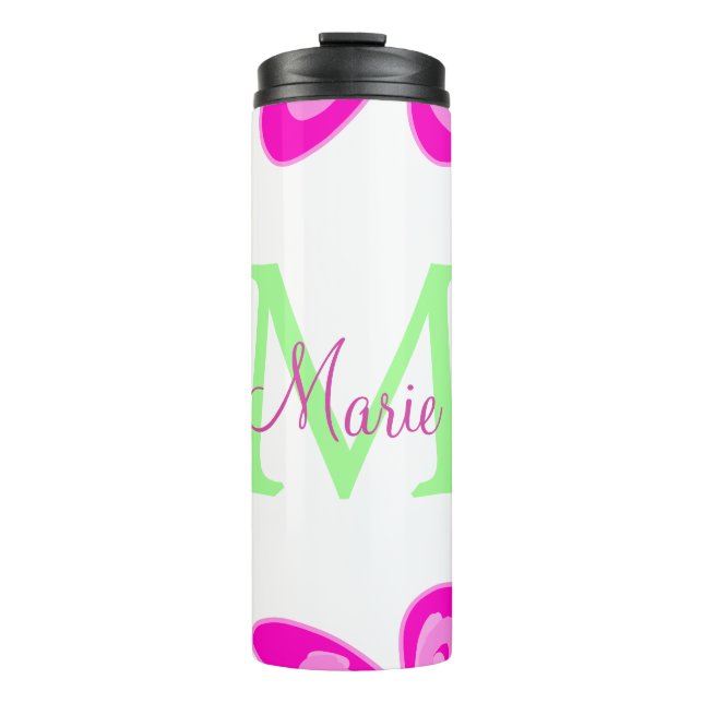Bouteilles Isothermes monogramme de fleur rose ajouter nom lettre feuill (Devant)