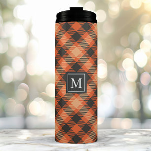 Bouteilles Isothermes Monogramme de Motif Plaid Orange Noir Automne Tart