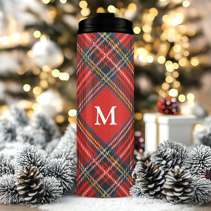 Bouteilles Isothermes Monogramme de Noël rouge Tartan classique