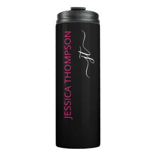 Bouteilles Isothermes Monogramme de nom de script simple rose noir moder