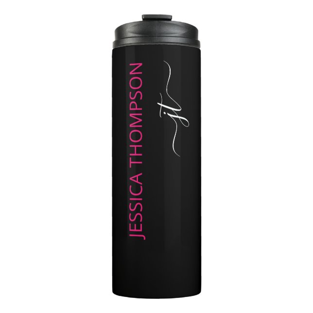 Bouteilles Isothermes Monogramme de nom de script simple rose noir moder (Devant)