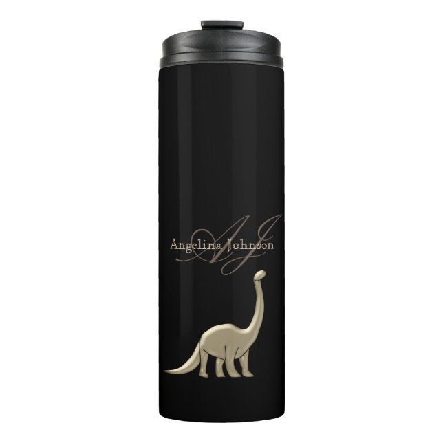 Bouteilles Isothermes Monogramme de nom de silhouette de dinosaure noir  (Devant)