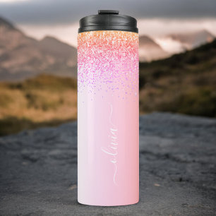 Bouteilles Isothermes Monogramme de nom en métal pailleté girly pastel a