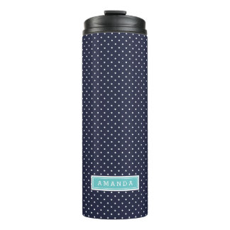 Bouteilles Isothermes Monogramme de points minuscules bleu marine et tur