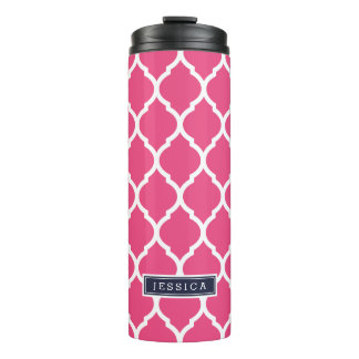 Bouteilles Isothermes Monogramme de Quatrefoil bleu marine et rose maroc