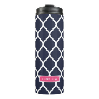 Bouteilles Isothermes Monogramme de Quatrefoil bleu marine et rose maroc