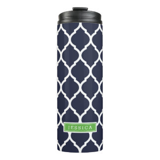 Bouteilles Isothermes Monogramme de Quatrefoil bleu marine et vert maroc