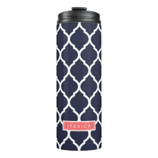 Bouteilles Isothermes Monogramme de Quatrefoil Marocain bleu marine et c