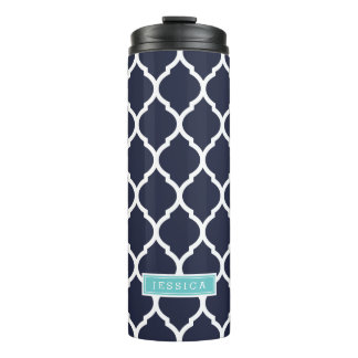 Bouteilles Isothermes Monogramme de Quatrefoil Marocain Marine et Turquo