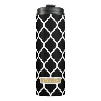 Bouteilles Isothermes Monogramme de Quatrefoil marocain noir et or