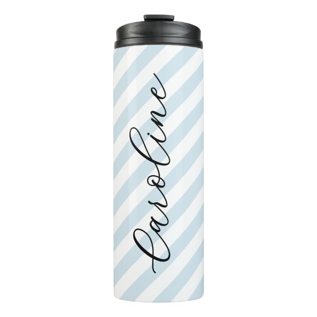 Bouteilles Isothermes Monogramme de script Sky Blue Strips (Devant)