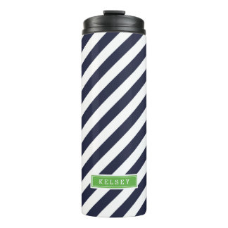 Bouteilles Isothermes Monogramme des bandes de Preppy bleu et vert de la