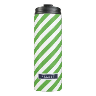 Bouteilles Isothermes Monogramme des bandes de Preppy bleu et vert de la