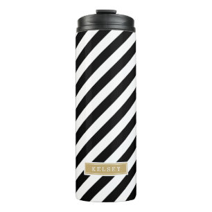 Bouteilles Isothermes Monogramme des bandes de preppy noir et or