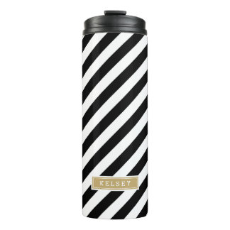 Bouteilles Isothermes Monogramme des bandes de preppy noir et or
