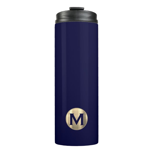 Bouteilles Isothermes Monogramme d'or bleu marine moderne (Devant)